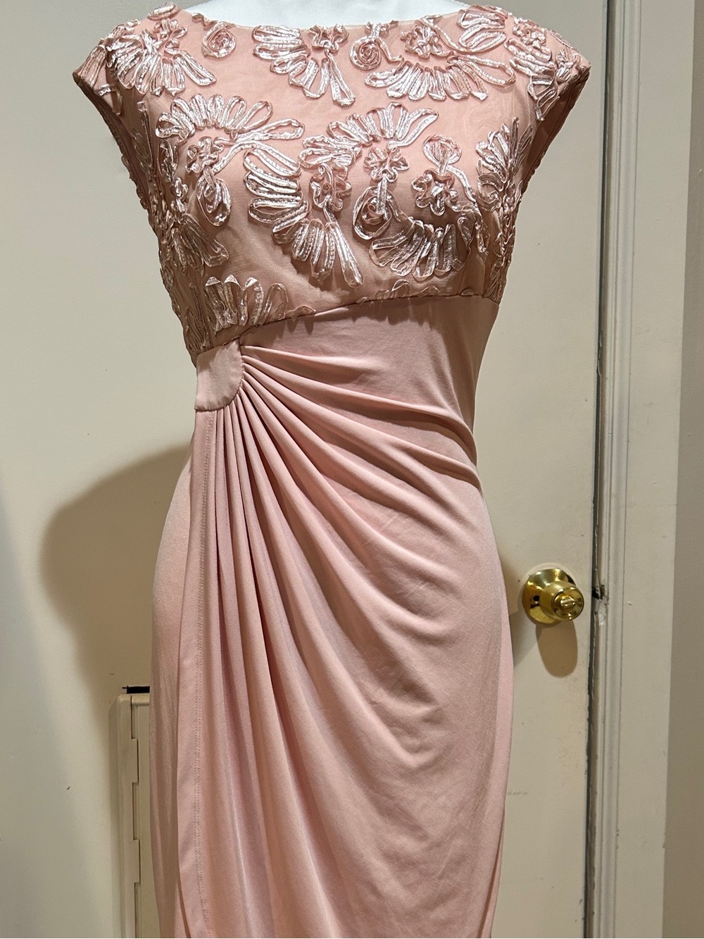 Connected Apparel Blush Pink Embroidered Floral Evening Top